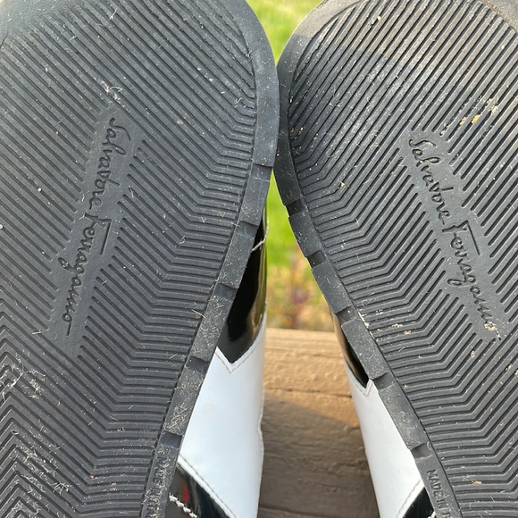 Salvatore Ferragamo Black Patent and White Leather Slip On Sneaker Shoes 10 B - Picture 10 of 16